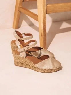Toni Pons BIANCA-AS - Women's leather espadrille with wedge CHAMPAGNE Discount