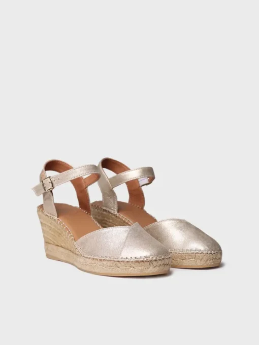 Toni Pons BIANCA-AS - Women's leather espadrille with wedge CHAMPAGNE Discount