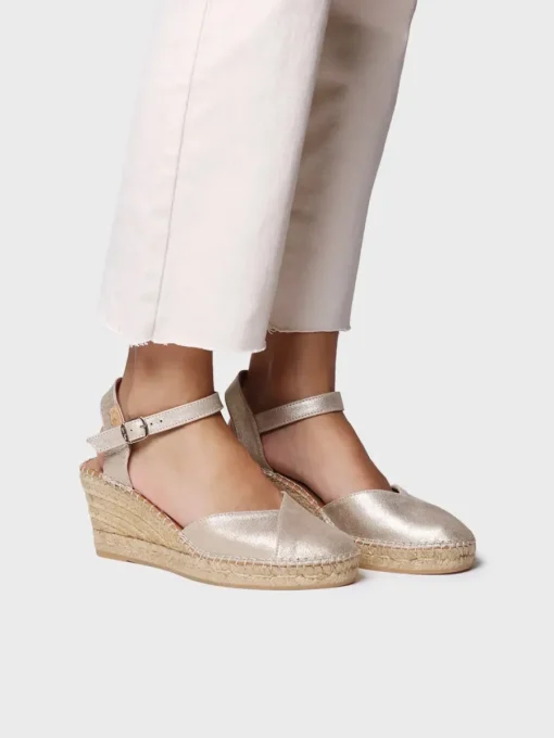 Toni Pons BIANCA-AS - Women's leather espadrille with wedge CHAMPAGNE Discount