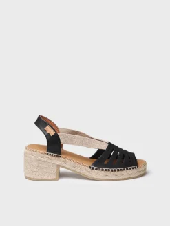 Toni Pons DIMA - Women's leather espadrille with wide heel and elastic BLACK Clearance