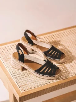 Toni Pons DIMA - Women's leather espadrille with wide heel and elastic BLACK Clearance