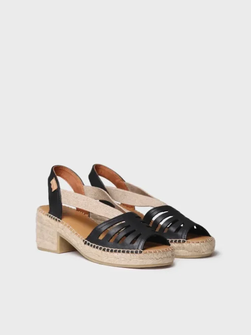 Toni Pons DIMA - Women's leather espadrille with wide heel and elastic BLACK Clearance