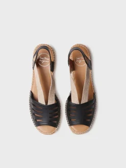 Toni Pons DIMA - Women's leather espadrille with wide heel and elastic BLACK Clearance