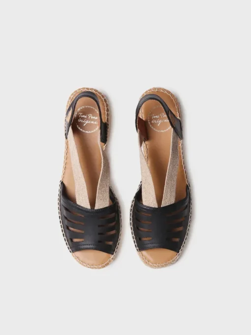 Toni Pons DIMA - Women's leather espadrille with wide heel and elastic BLACK Clearance