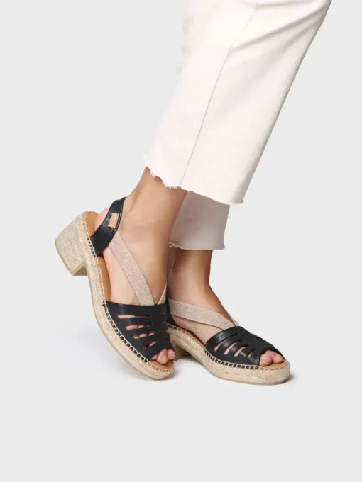 Toni Pons DIMA - Women's leather espadrille with wide heel and elastic BLACK Clearance