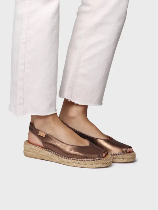Toni Pons ERICA-AS - Women's peep toe espadrille in shiny leather BRONZE Sale