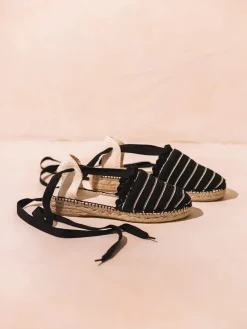 Toni Pons OLIUETA - Flat striped knit espadrille with ribbons for women - OLIUETA BLACK Hot