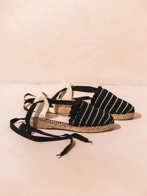 Toni Pons OLIUETA - Flat striped knit espadrille with ribbons for women - OLIUETA BLACK Hot