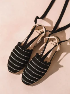 Toni Pons OLIUETA - Flat striped knit espadrille with ribbons for women - OLIUETA BLACK Hot