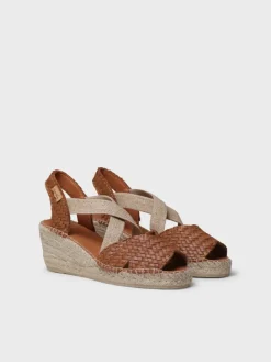 Toni Pons SALINA - Open espadrille for women in braided leather with wedge BROWN Fashion