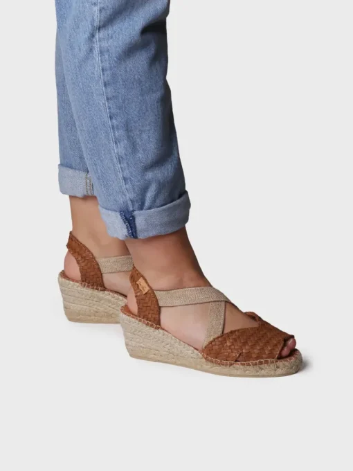 Toni Pons SALINA - Open espadrille for women in braided leather with wedge BROWN Fashion