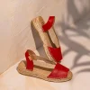 Toni Pons TALA - Women's espadrille in leather with wedge and elastics for wide fit RED Hot