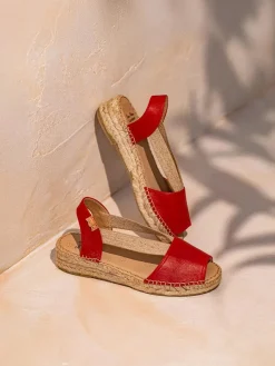 Toni Pons TALA - Women's espadrille in leather with wedge and elastics for wide fit RED Hot
