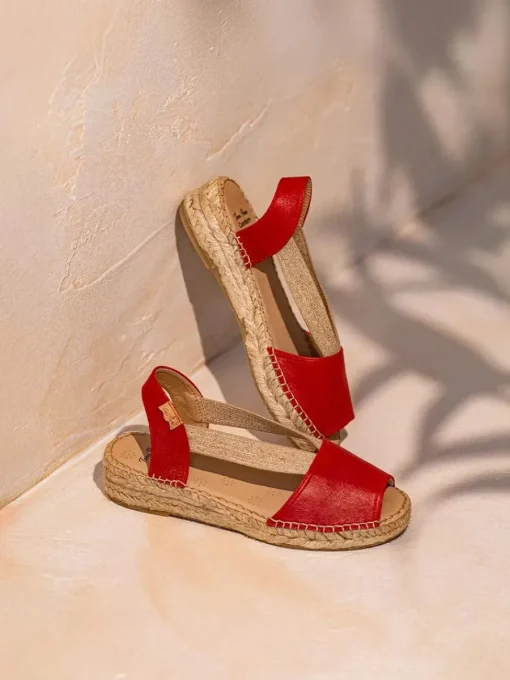 Toni Pons TALA - Women's espadrille in leather with wedge and elastics for wide fit RED Hot