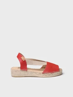 Toni Pons TALA - Women's espadrille in leather with wedge and elastics for wide fit RED Hot