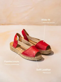 Toni Pons TALA - Women's espadrille in leather with wedge and elastics for wide fit RED Hot