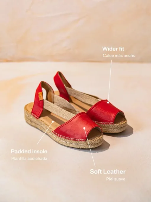 Toni Pons TALA - Women's espadrille in leather with wedge and elastics for wide fit RED Hot