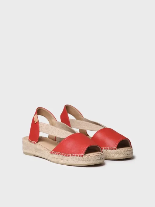 Toni Pons TALA - Women's espadrille in leather with wedge and elastics for wide fit RED Hot
