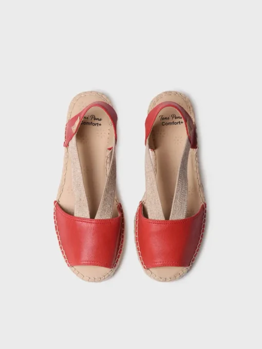 Toni Pons TALA - Women's espadrille in leather with wedge and elastics for wide fit RED Hot