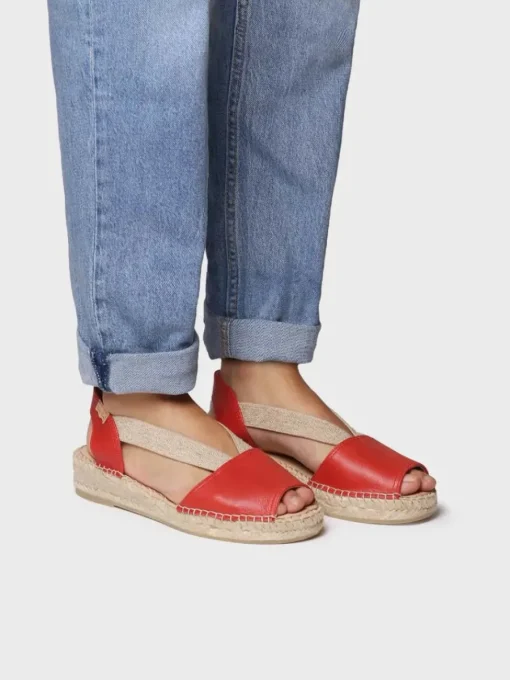Toni Pons TALA - Women's espadrille in leather with wedge and elastics for wide fit RED Hot
